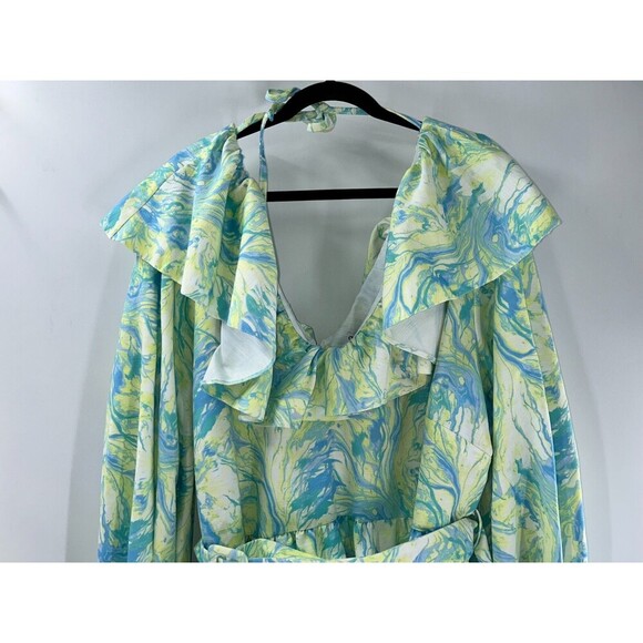 Women's ASOS LUXE Curve Marble V neck Belted Twill Smock Dress Size 22 - Picture 4 of 12